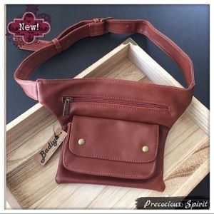 Brown PU leather zip fanny waist bag pack purse